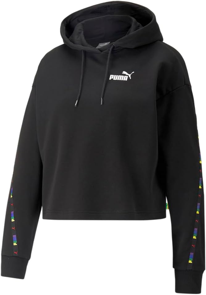 Puma Womens Power Love Is Love Tape Hoodie Casual Outerwear Casual Drawstring – Black