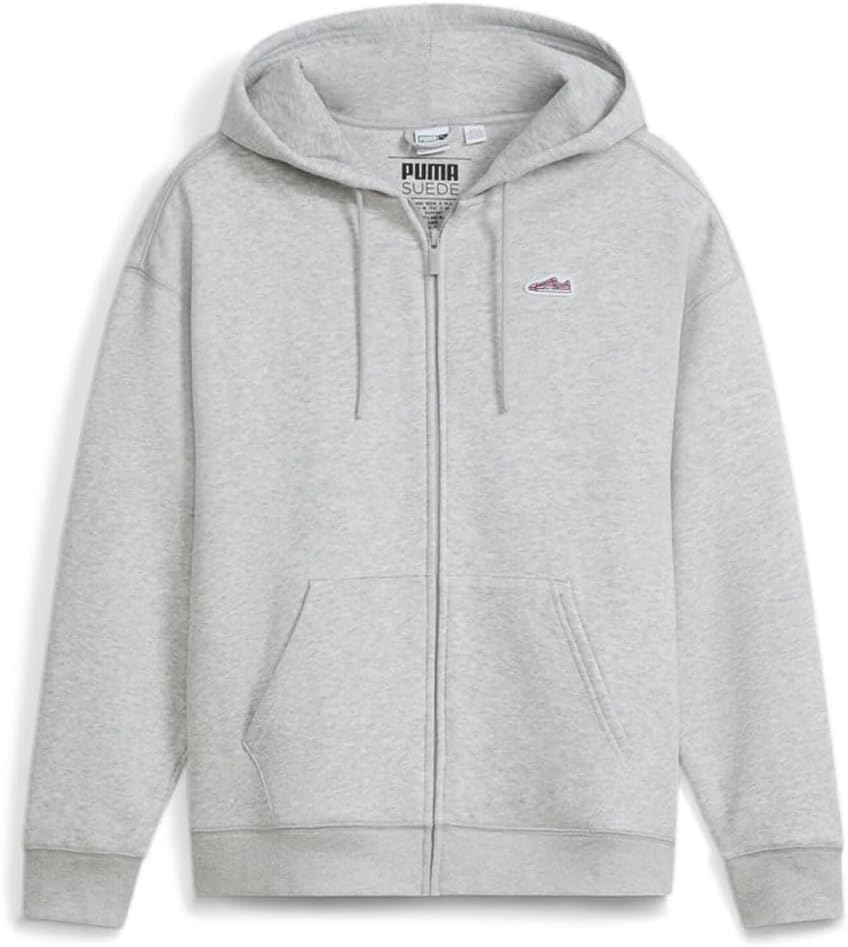 Puma Womens Suede Logo Hoodie Casual Outerwear Casual Full Zip Drawstring – Grey