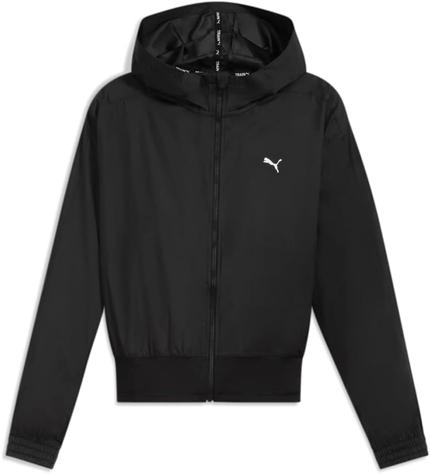 Puma Womens Train Favorite Woven Jacket Training Athletic Outerwear Casual Full Zip Hood – Black