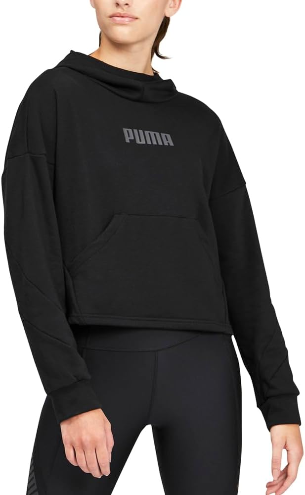 Puma Womens Train Logo French Terry Hoodie Casual Outerwear – Black