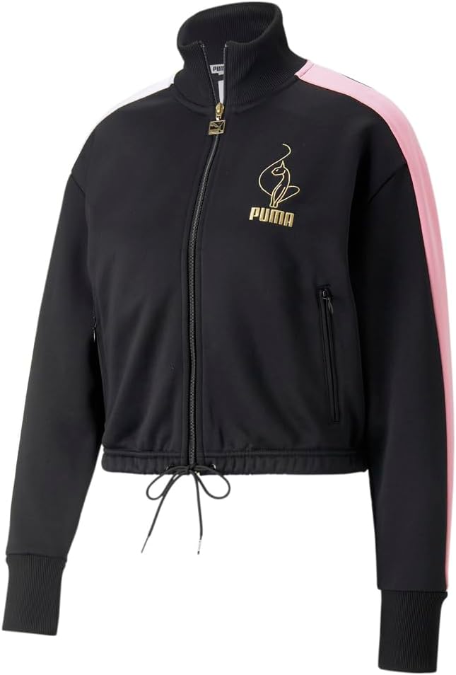 Puma Womens X Baby Phat T7 Crop Jacket Athletic Outerwear Casual Full Zip Drawstring – Black