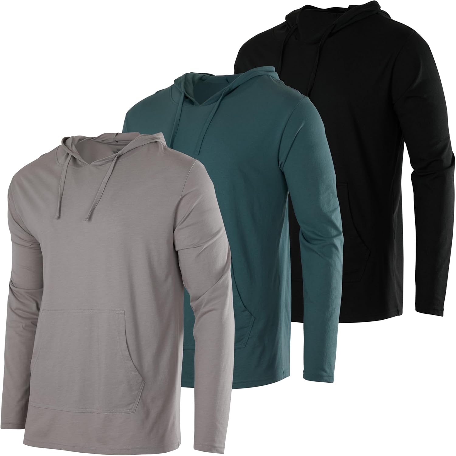 Real Essentials 3 Pack: Men’s Cotton Lightweight Casual Pullover Drawstring Hoodie With Pocket (Available In Big & Tall)