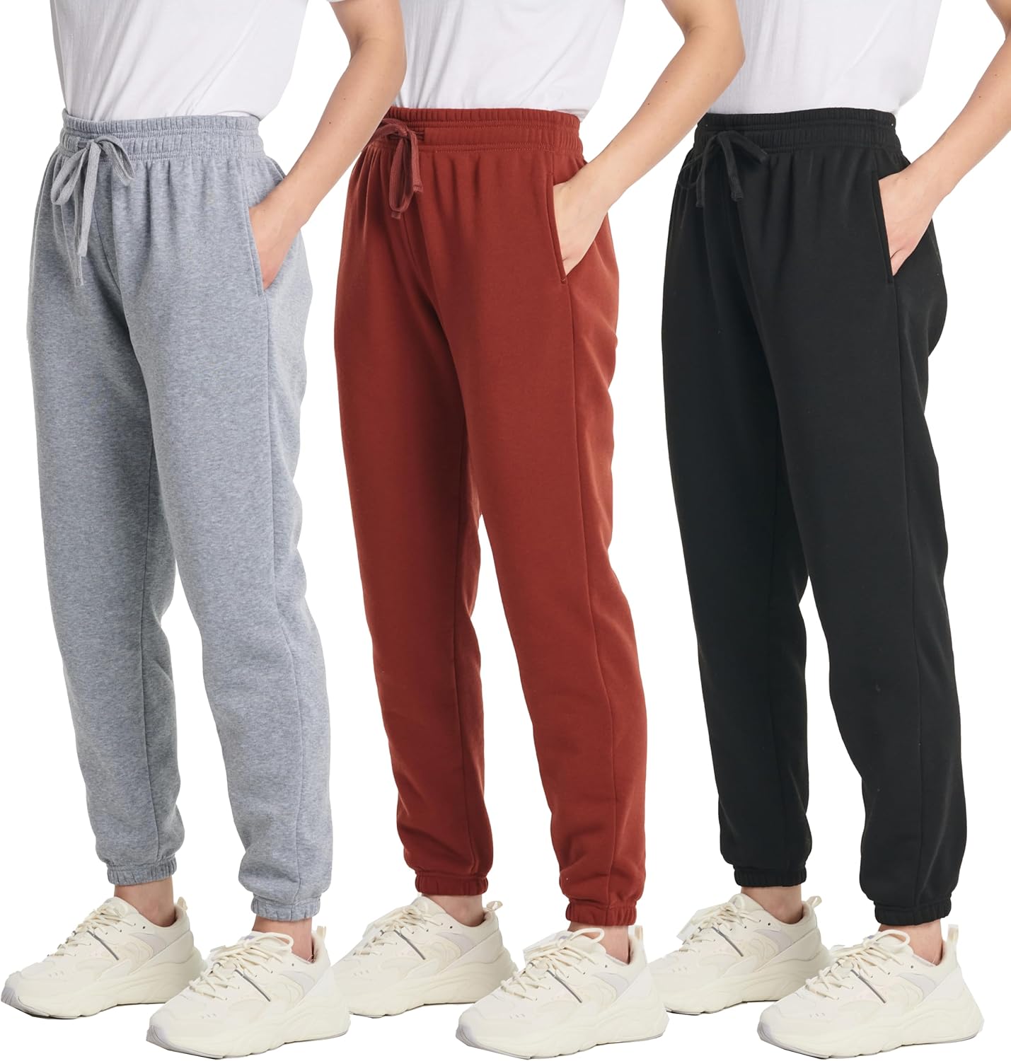 Real Essentials 3 Pack: Women’s Fleece Jogger Sweatpants (Available in Plus Size)