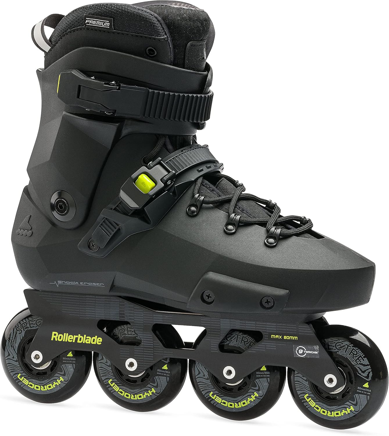Rollerblade Twister XT Men’s Adult Fitness Inline Skate, Black/Lime, Urban Performance Inline Skates