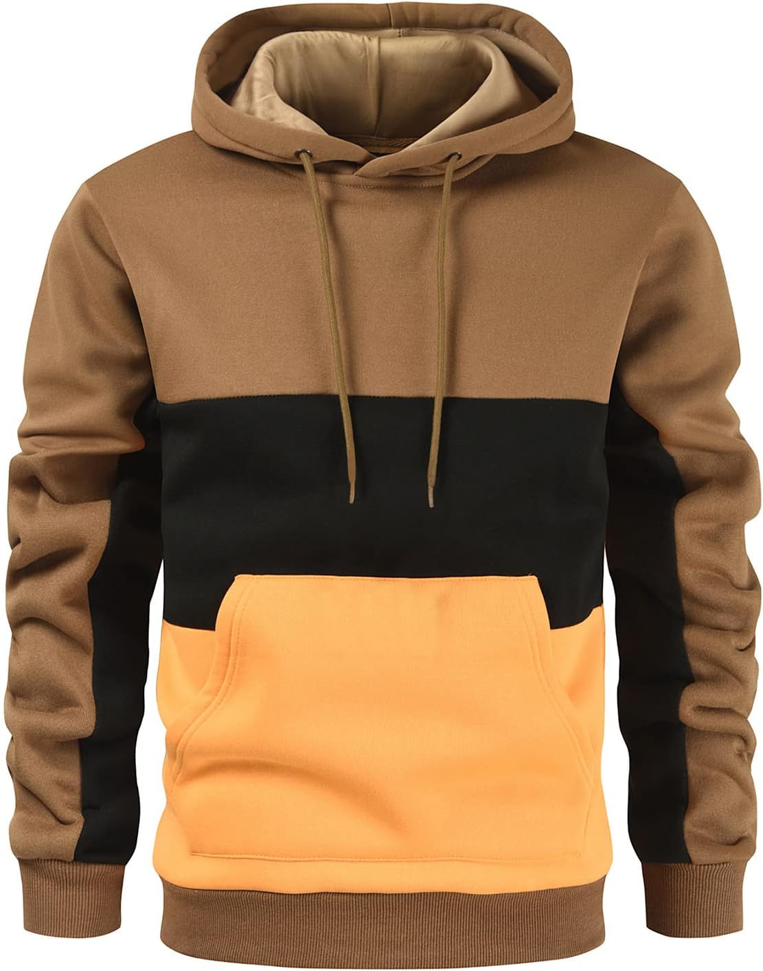 Rusaevon Men’s Fleece Pullover Hoodie Sweatshrits Drawstring Hooded Color Block Hoody for Men with Kangaroo Pocket