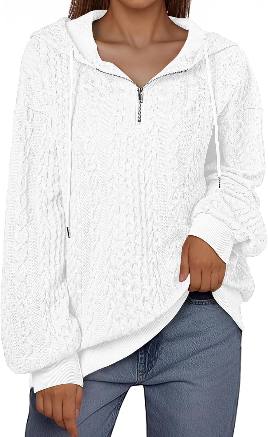 SHEWIN Women’s Quarter Zip Hoodies Oversized Sweatshirt Long Sleeve Lightweight Pullover Tops
