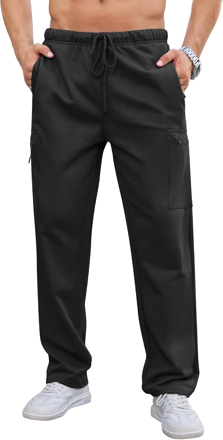 SILKWORLD Sweatpants for Men Zipper Cargo Pockets Joggers Open Bottom Casual Pants for Athletic, Jogging, Running, Workout