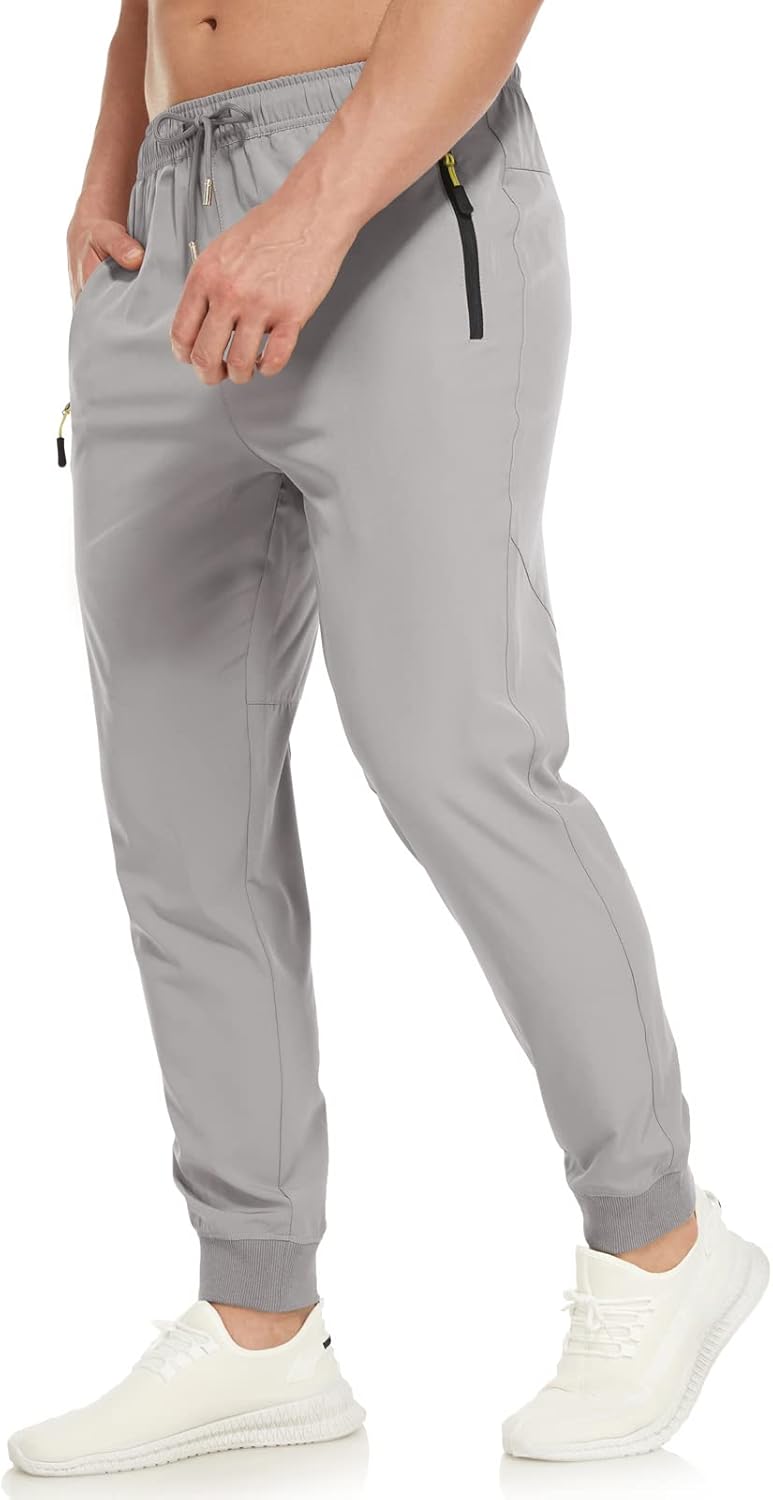 SPOSULEI Mens Lightweight Athletic Joggers Hiking Sweatpants Quick Dry Running Track Gym Pants with Zipper Pockets
