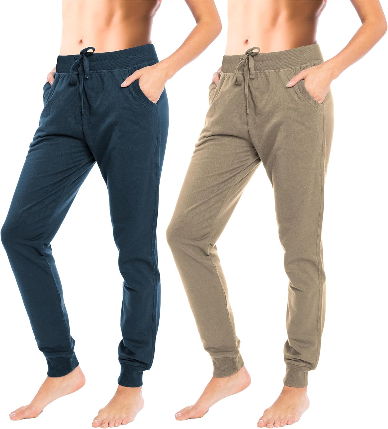 Sexy Basics Women’s Drawstring Joggers | Knit Cotton Sweat Pants | Multi Packs & Colors