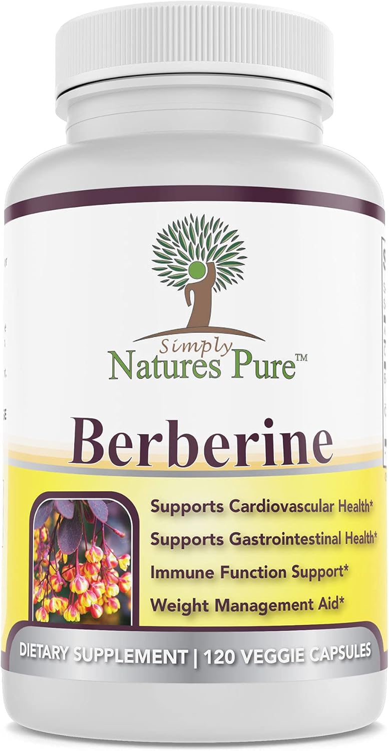 Simply Natures Pure Premium Berberine HCl 500mg – 120 Capsules – Cardiovascular Gastrointestinal Immune Support – Chromium Cinnamon