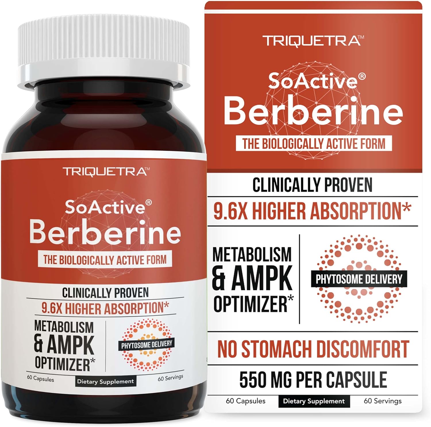 SoActive Berberine 550mg: 9.6X Higher Absorption, Clinically Proven Most Effective Berberine – Optimized Berberine Phytosome | Clinically Validated Dose | Metabolism, AMPK | 60 Servings