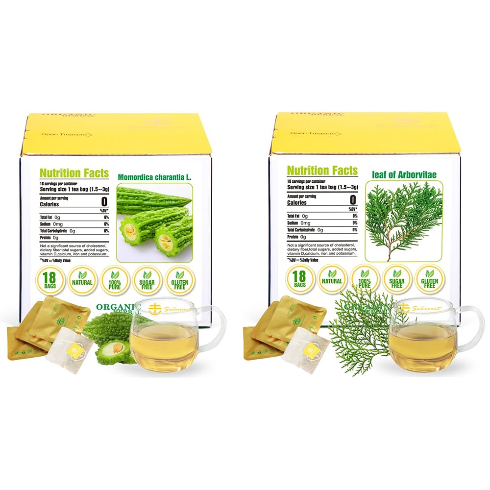 Soilmount Thuja Leaf Tea & Bitter Melon Tea, Non-GMO,Caffeine-Free, 18 Bleach-Free Tea Bags