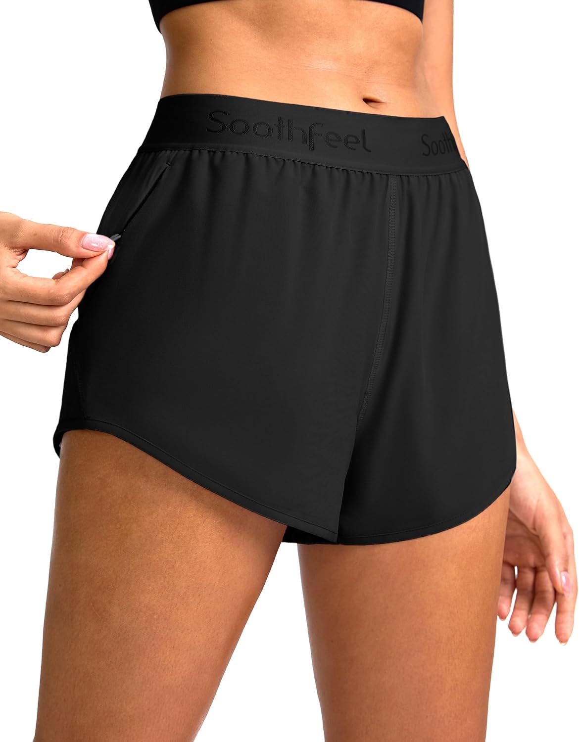 Soothfeel Women’s Running Athletic Shorts with Zipper Pocket 3″ Quick Dry Gym Workout Shorts for Women with Liner