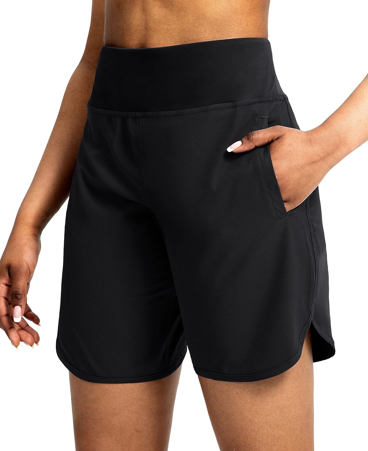 Soothfeel Women’s Running Shorts with Zipper Pockets 7 Inch Long High Waisted Athletic Workout Gym Summer Shorts for Women