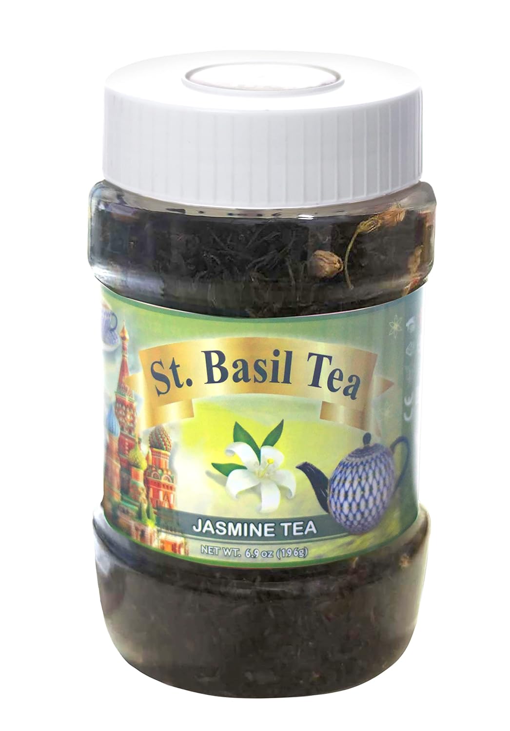 St. Basil Tea Jasmine Green Tea Loose Leaves with Jasmine Flowers 196 Grams Jar