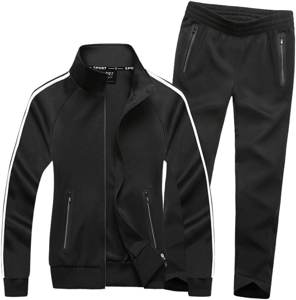 Sun Lorence Men’s Athletic Full-Zip Stripe Jogging Tracksuit Casual Sport Sweat Suit