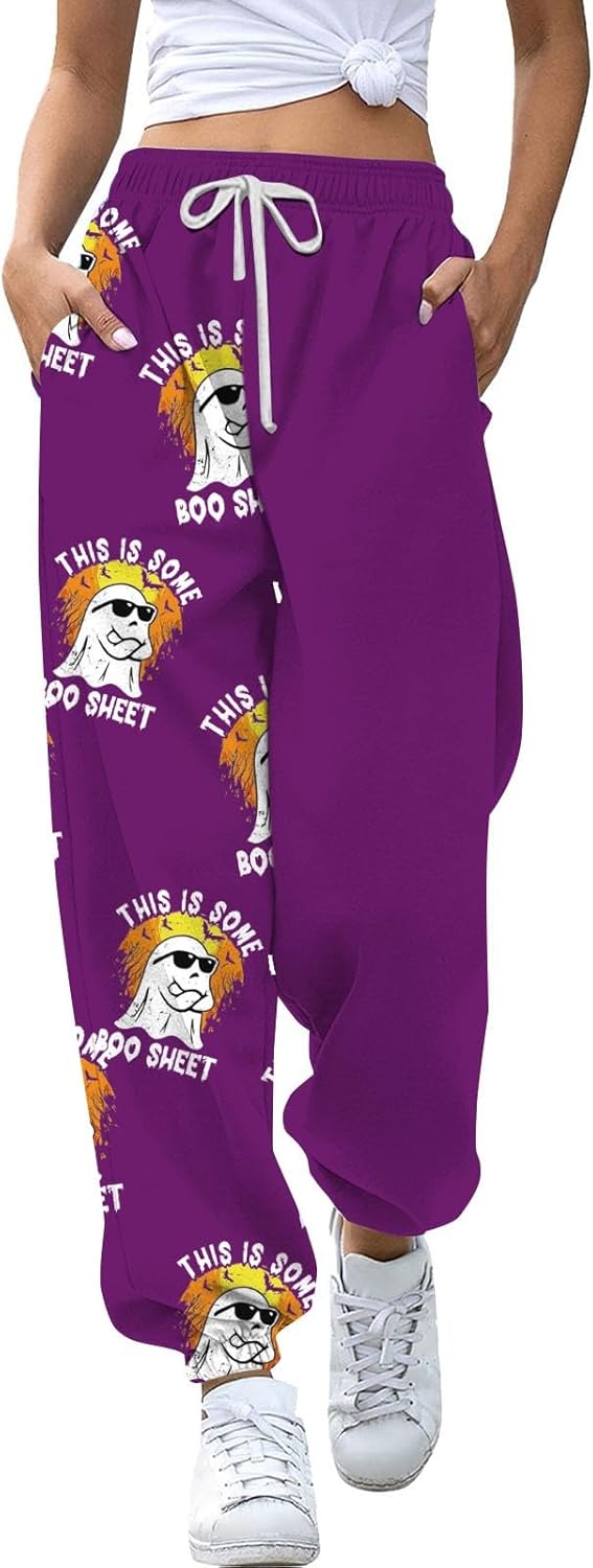 Sweatpants Women Baggy This is Some Boo Sheet Halloween Cool Ghost Graphic Wide Leg Joggers Cinch Bottom Trousers