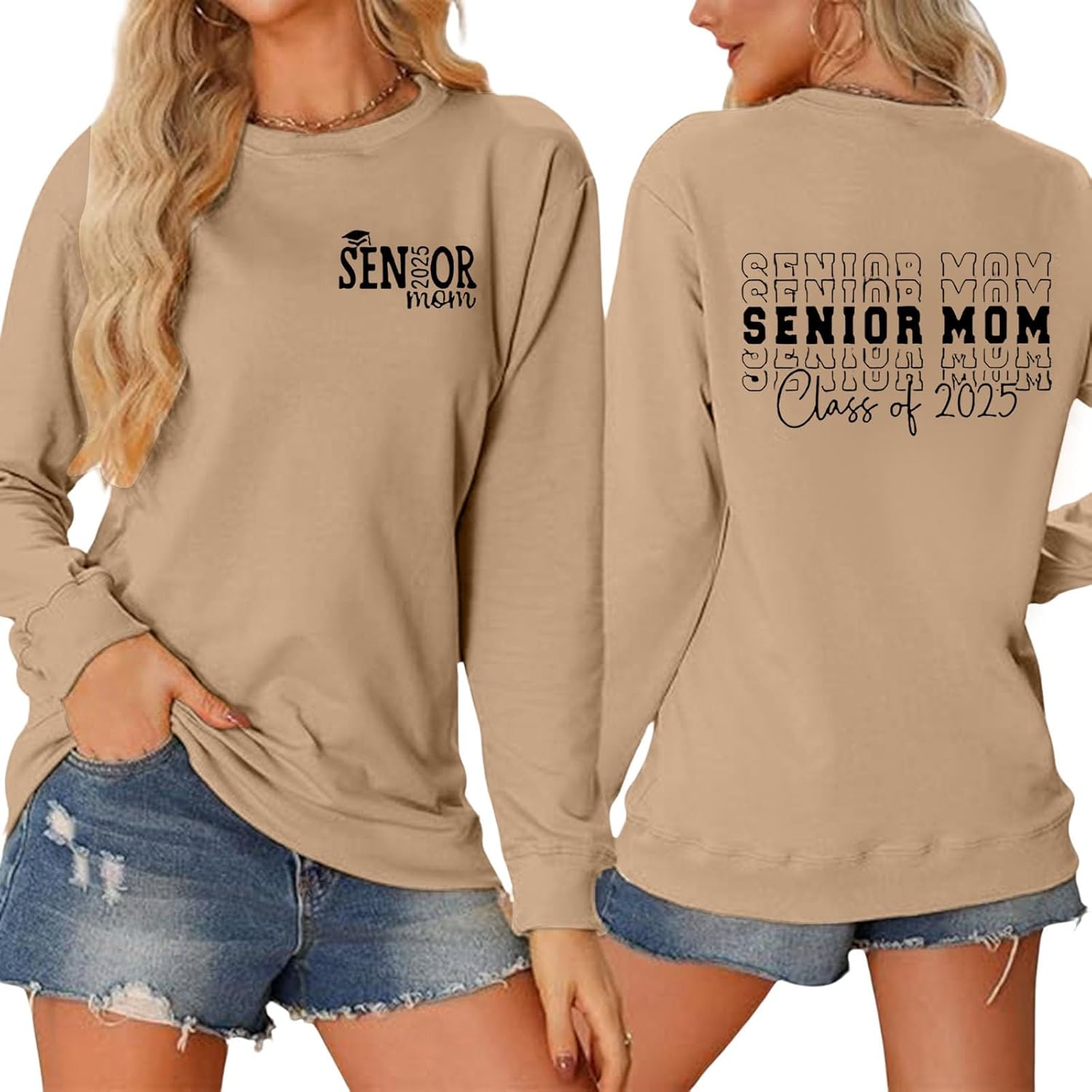 Sweatshirt for Women Senior Mom 2025 Shirt Graduation Class of 2025 T Shirt Letter Printed Long Sleeve Blouse
