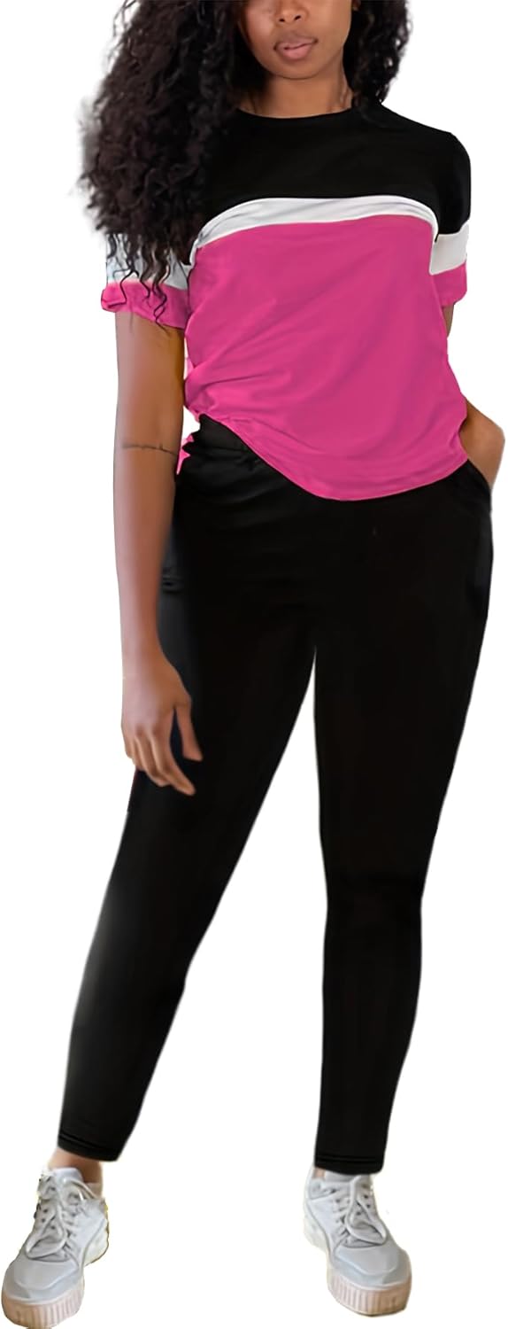 TOPONSKY Women Two Piece Outfits Short-Sleeve Long-Pant Sets With Pockets