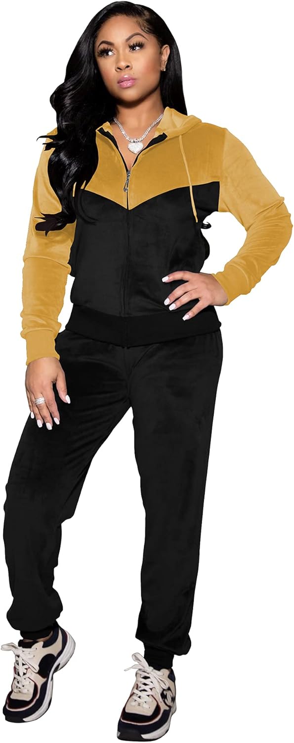 TOPSRANI Womens Velour Sweatsuits Velvet Tracksuit 2 Piece Outfits Casual Jogging Sweat Suits Matching Jogger Pants Set