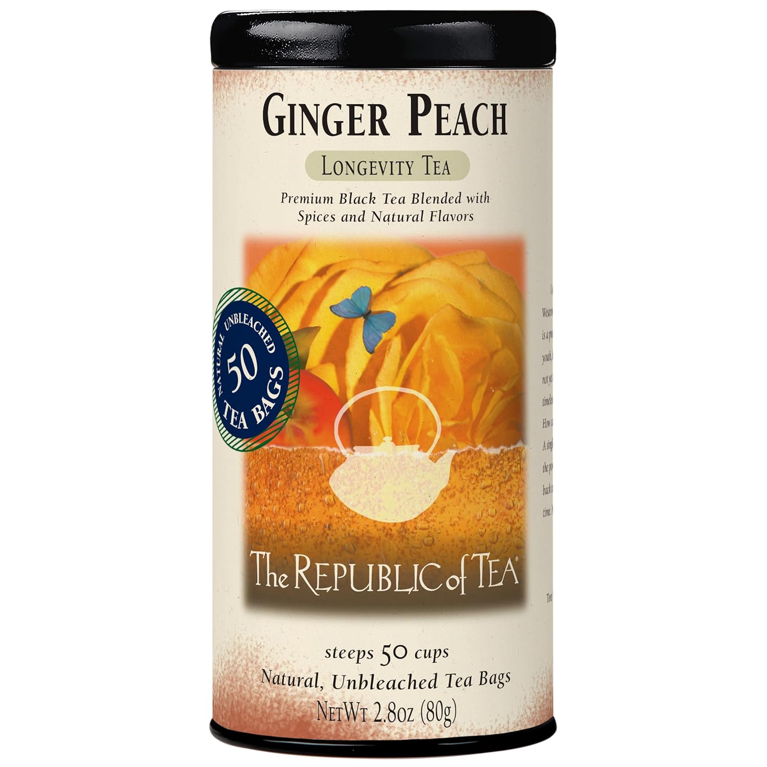 The Republic of Tea Ginger Peach Black Tea, Caffeinated, 50 Count