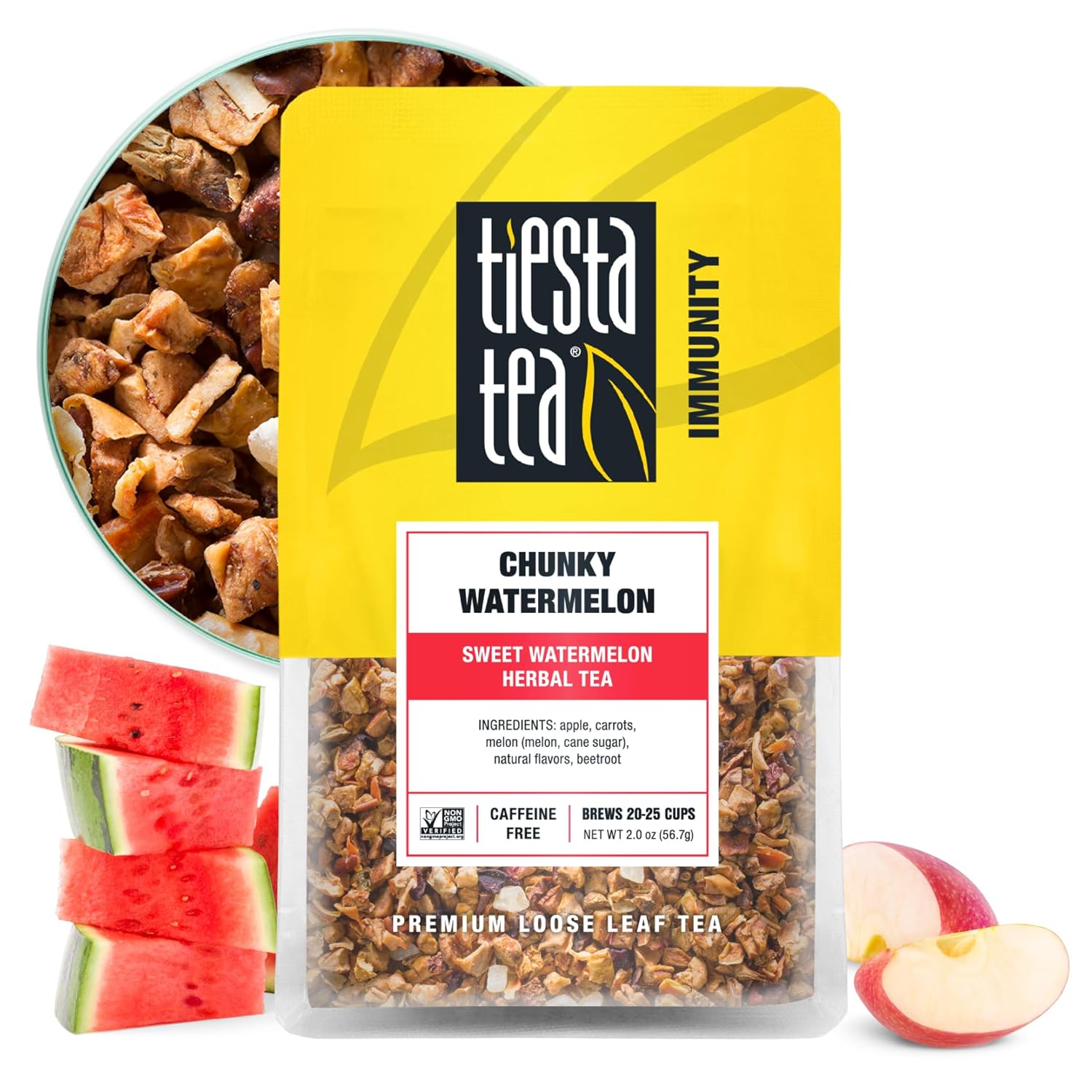 Tiesta Tea – Chunky Watermelon, Sweet Watermelon Herbal Tea, Premium Loose Leaf Tea Blend, Non-Caffeinated Fruit Tea, Make Hot or Iced Tea & Brews Up to 25 Cups – 2 Oz Resealable Pouch