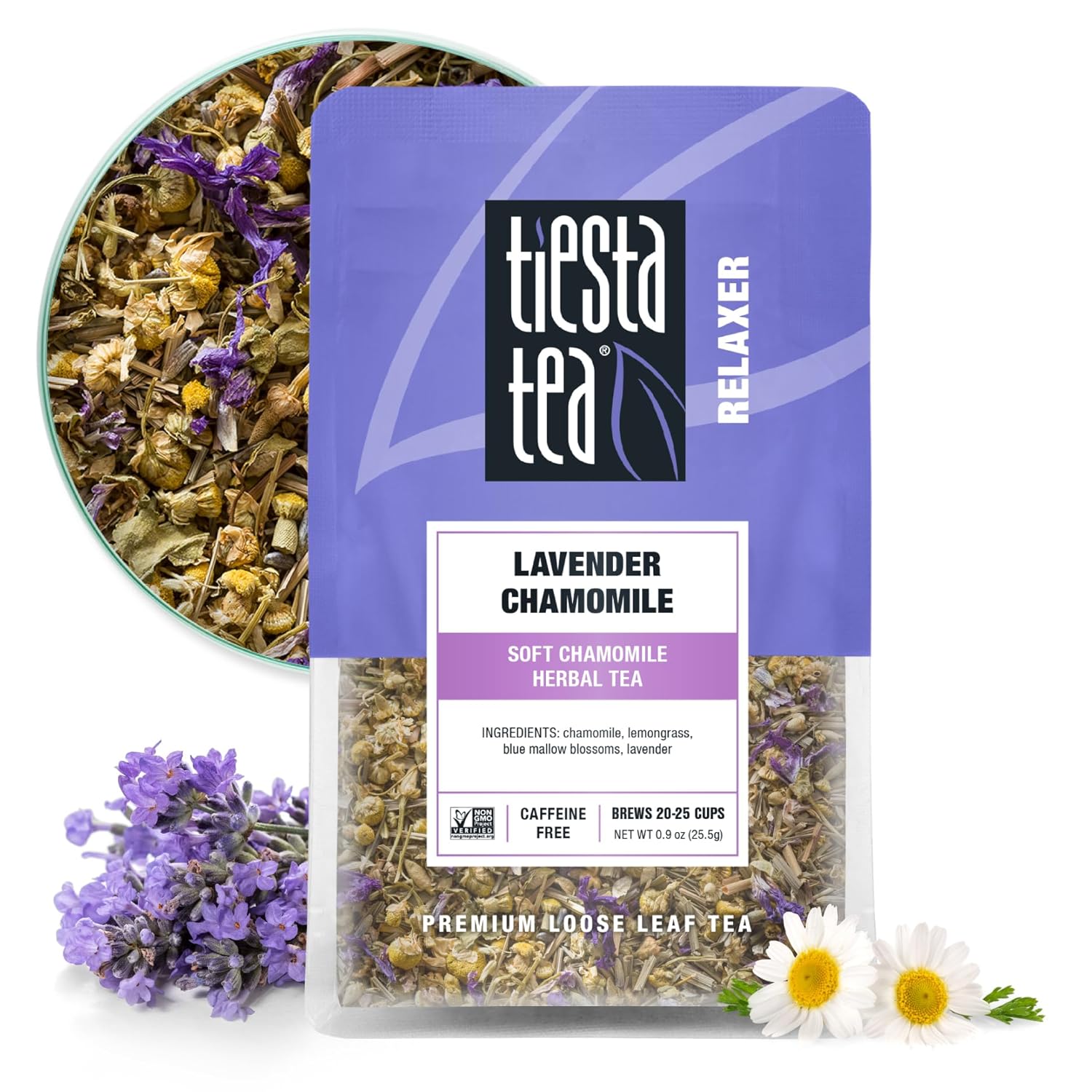 Tiesta Tea – Lavender Chamomile | Soft Chamomile Herbal Tea | Premium Loose Leaf Tea Blend | Non Caffeinated Herbal Tea | Make Hot or Iced Tea & Brews Up to 25 Cups – 0.9 Ounce Resealable Pouch