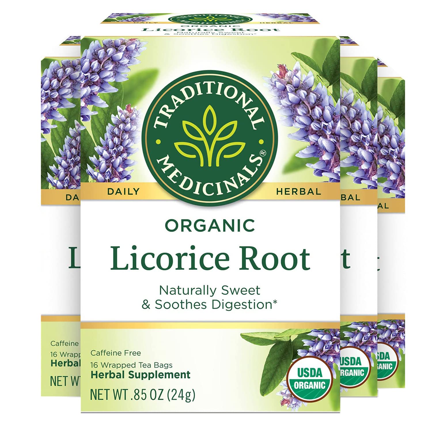 Traditional Medicinals Organic Licorice Root Herbal Tea, Soothes Digestion – 64 Tea Bags Total, 16 Count (Pack of 4)