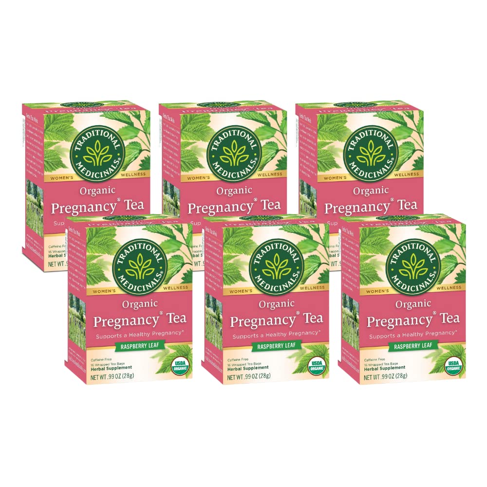 Traditional Medicinals Organic Pregnancy Tea Raspberry Leaf Herbal Tea, Supports Healthy Pregnancy, (Pack of 6) – 96 Tea Bags Total