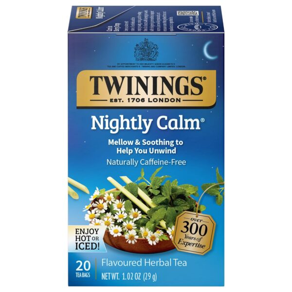 Twinings Nightly Calm Herbal Tea Individually Wrapped Bags, 20 Count (Pack of 6), Spearmint & Lemongrass, Naturally Caffeine-Free, Enjoy Hot or Iced | Packaging May Vary