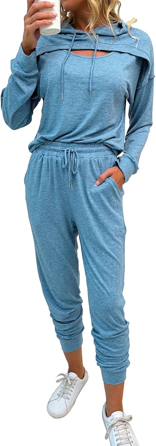 Womens Two Piece Tracksuit Outfits Hoodies Jogger Sweatsuit Lounge Sets with Pockets