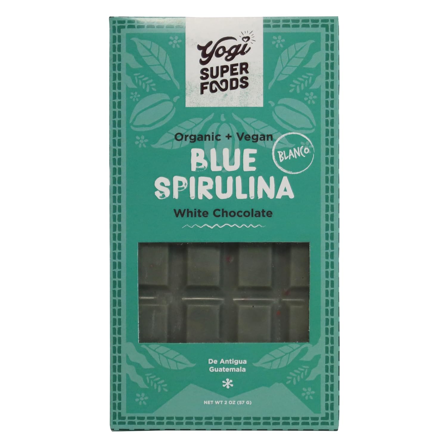 Yogi Super Foods Vegan White Chocolate Blue Spirulina Bar, Healthy & Organic for Energy Boost made from Raw Cacao Butter, Gluten Free Oats, Sweetened with Panela Sugar, Macadamia Nuts – 1 Bar