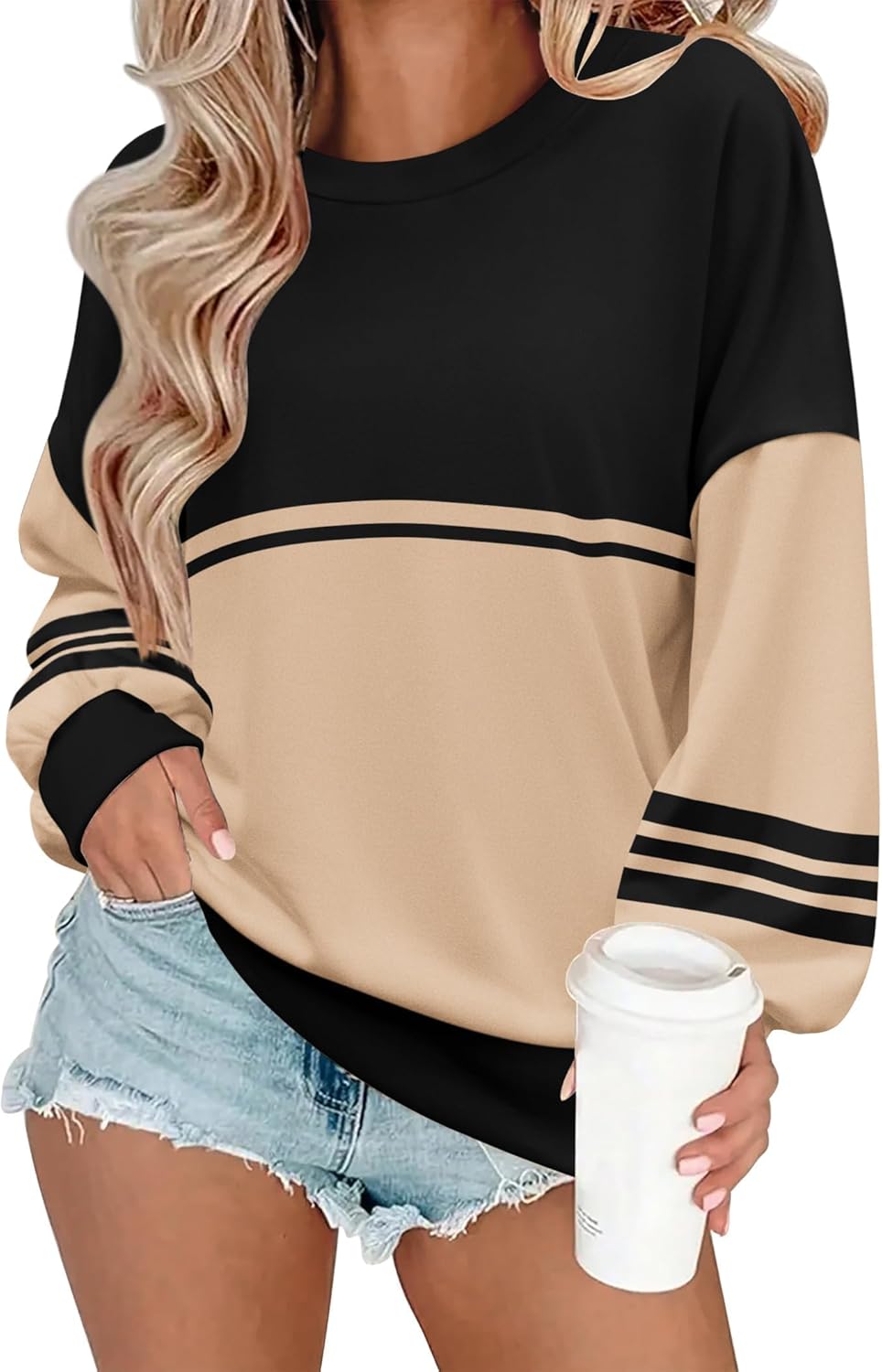 Zeagoo Women Crewneck Sweatshirts Pullover Tops Long Sleeve Shirts Loose Fit Tops Casual Fall Outfits Y2K Clothes 2024