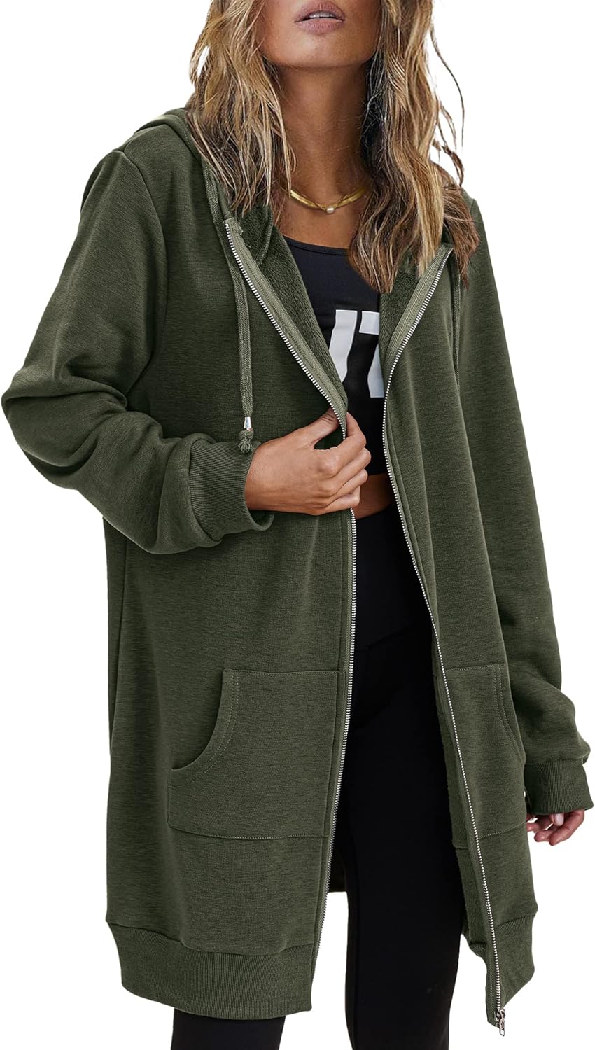Zeagoo Womens Zip Up Hoodies Long Sleeve Fall Lightweight Hooded Sweatshirt Oversized Fleece Jacket With Pockets