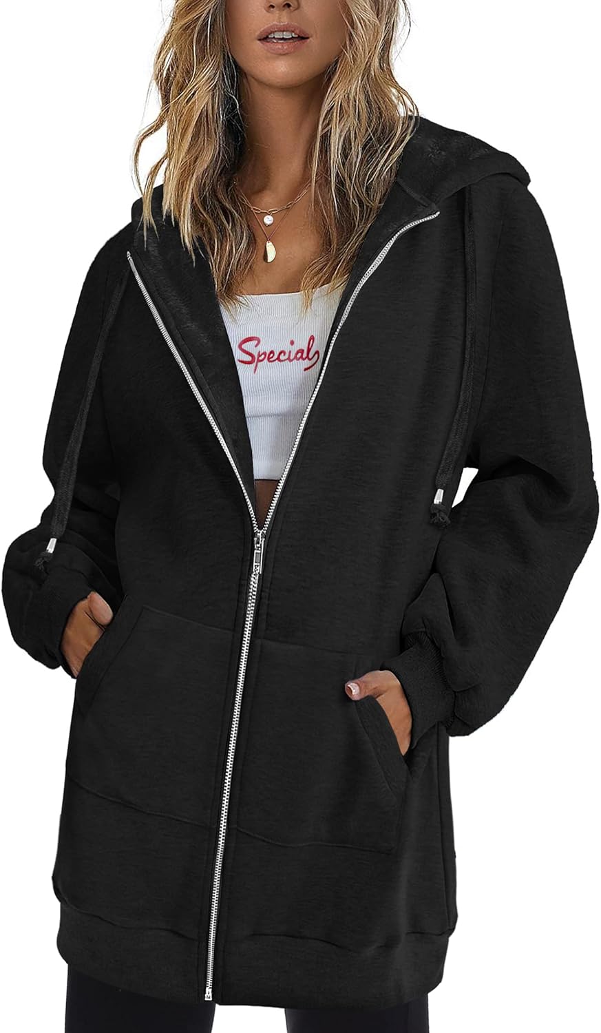 Zeagoo Zip Up Hoodies For Women Long Sleeve Oversized Sweatshirts Casual Lightweight Fleece Jackets With Pockets