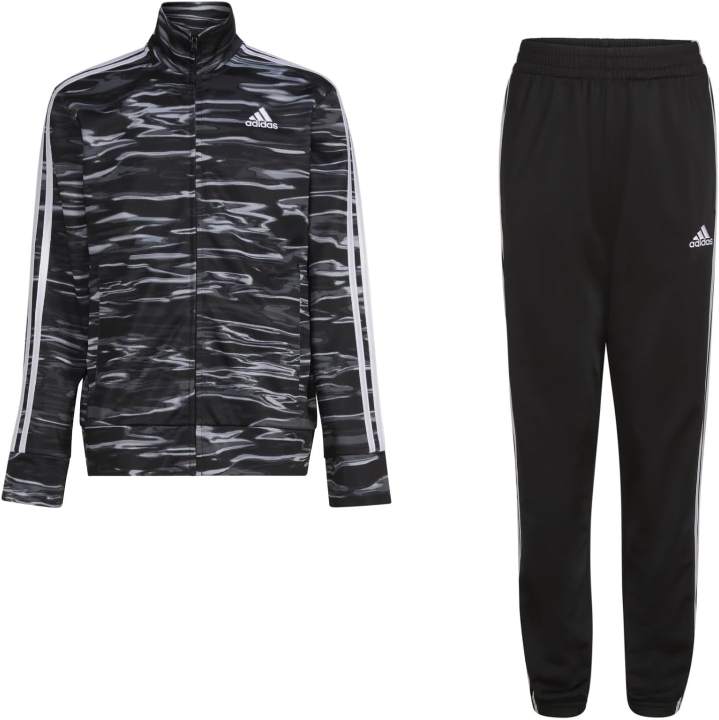 adidas Boys’ Tricot Jacket & Pant Clothing Set, Black Print, X-Large