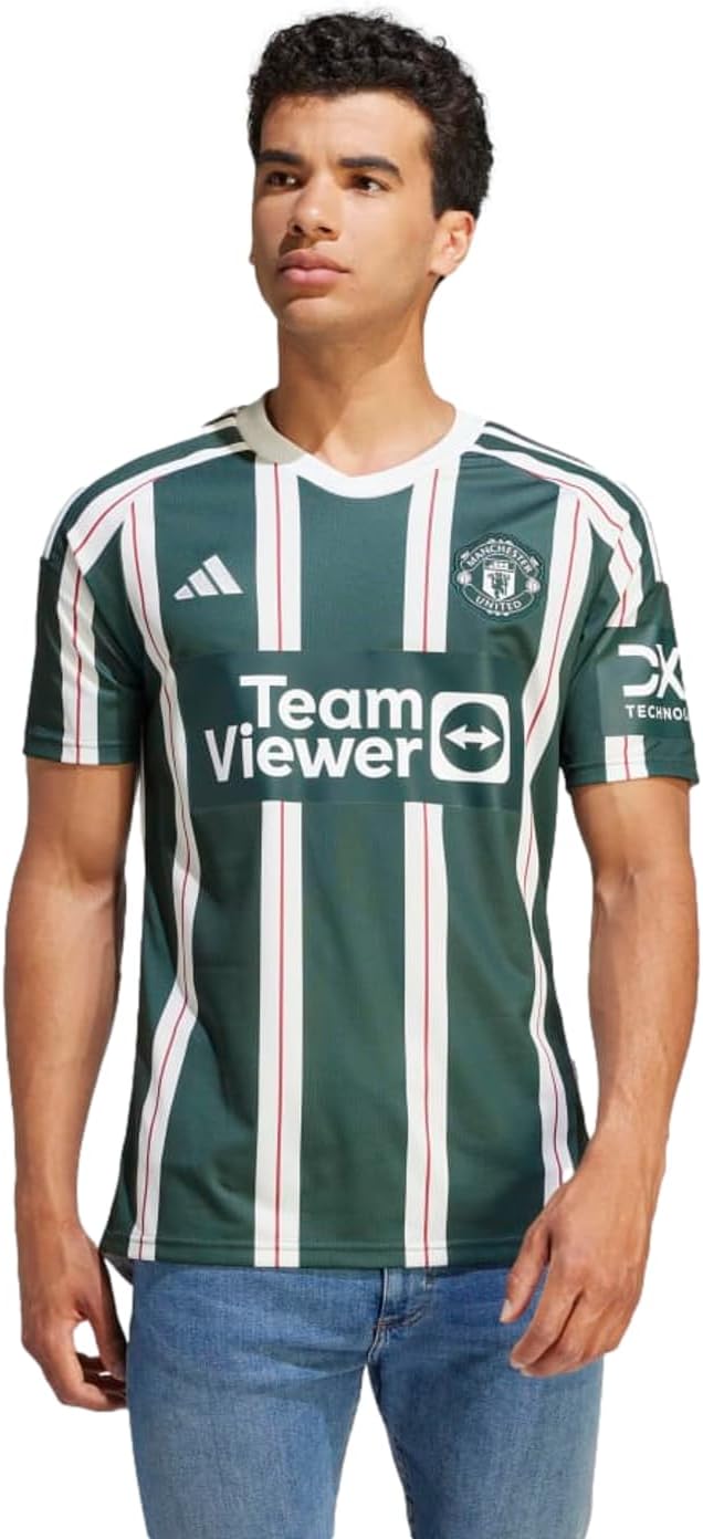 adidas Manchester United 23/24 Away Jersey – Classic Vertical Stripes, Moisture-Absorbing AEROREADY, Embroidered Club Badge