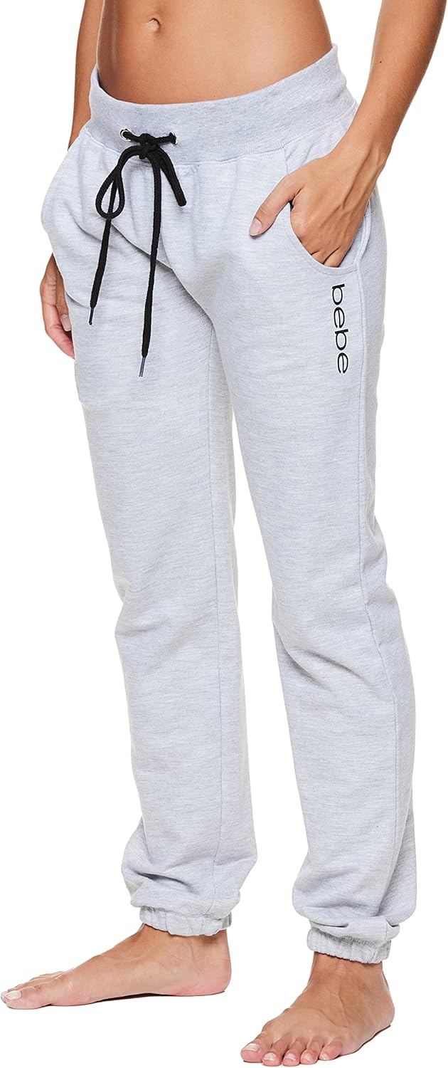 bebe Womens Plus Size Sweatpants Joggers, French Terry Lounge Pants with Gathered Cuffs, Logo Pajama Pants 1X, 2X, 3X