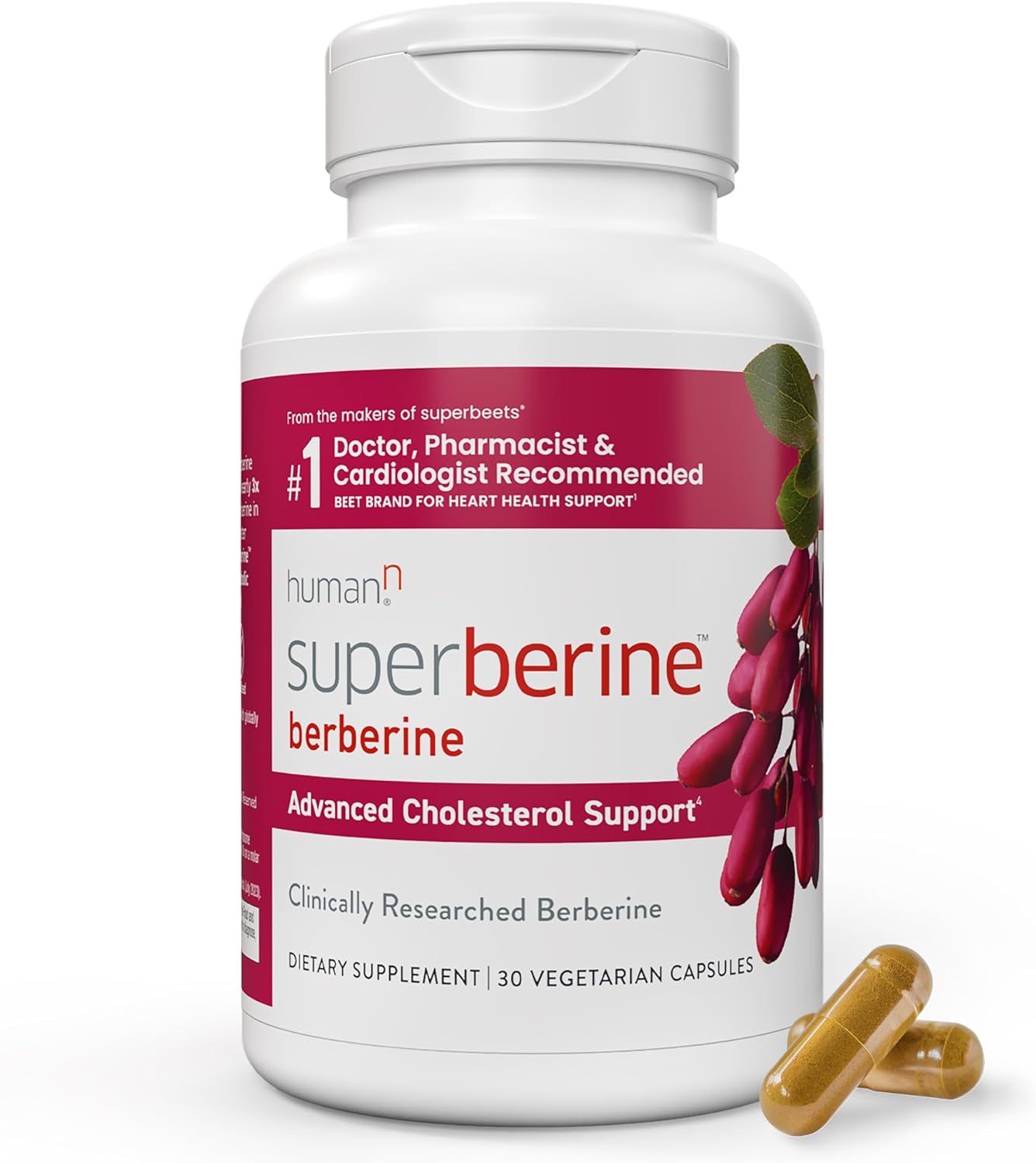 humanN SuperBerine Berberine Supplement – Cholesterol & Metabolic Clinically Researched Support – High Absorbency, Concentrated Dose Formula with Olive Leaf Extract – 30 Capsules