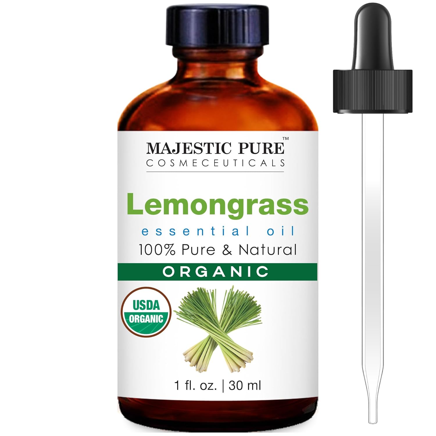 Majestic Pure Organic Lemongrass Essential Oil – 100% Pure Lemongrass Oil for Aromatherapy, Massage & Topical Uses, Perfect for Diffuser & Essential Oil Diffuser – 1 Fl Oz