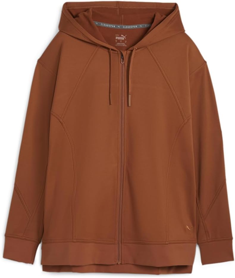 PUMA Womens Train Cloudspun Hoodie Training Casual Outerwear Casual Full Zip – Brown
