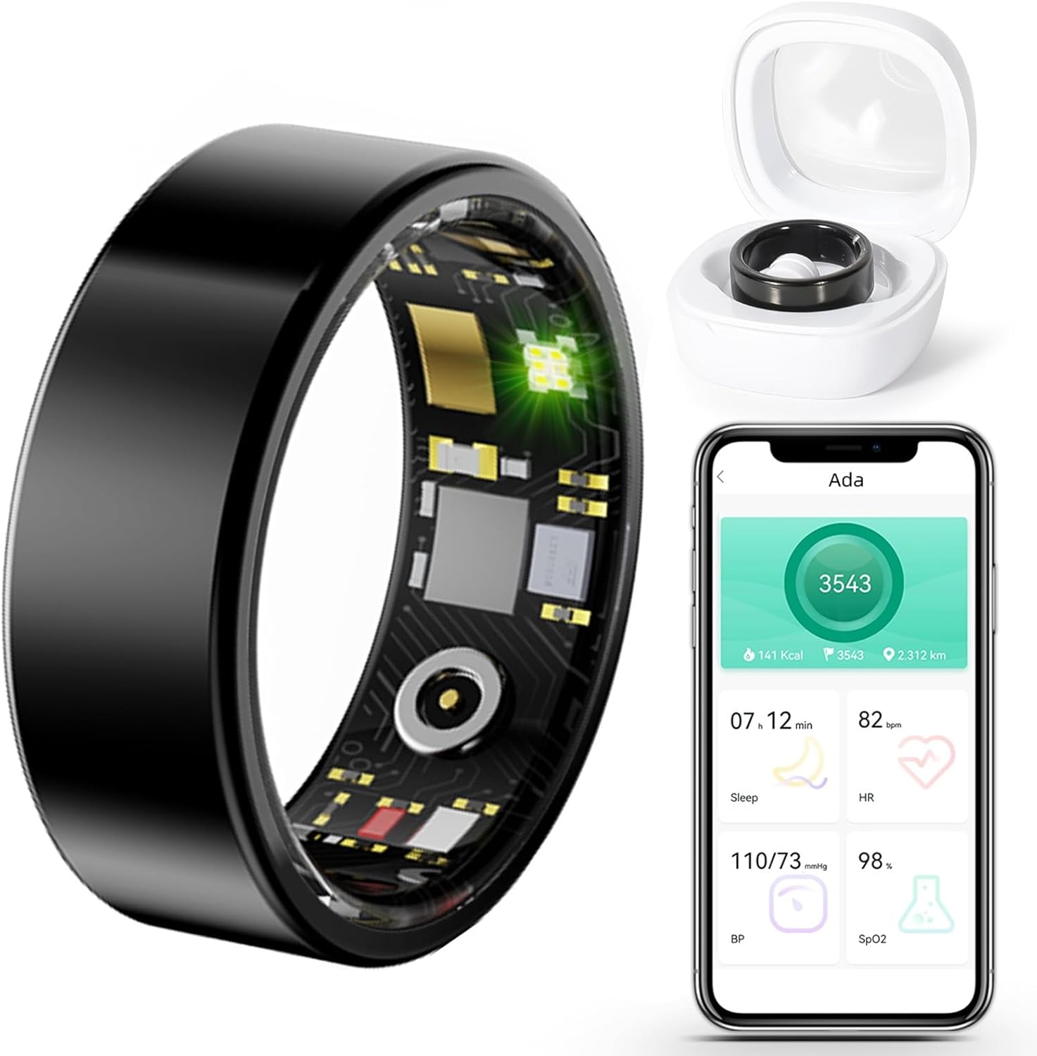 Smart Ring Fitness Tracker Ring for Men Women – Health Sleep Heart Rate Step Blood Oxygen Blood Pressure Tracker, IP68 , No App Subscription, Remote Photography, Utra Battery Life, Family Care (12#)