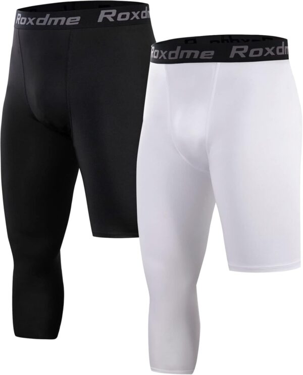 2 Pack Men's 3/4 One Leg Compression Capri Tights Pants Basketball Athletic Running