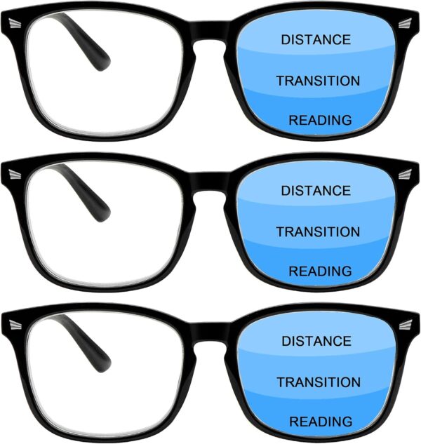 3 Pack Progressive Multifocus Reading Glasses Blue Light Blocking Men Women Spring Hinges Square Computer Readers (3 Black, 2.0)