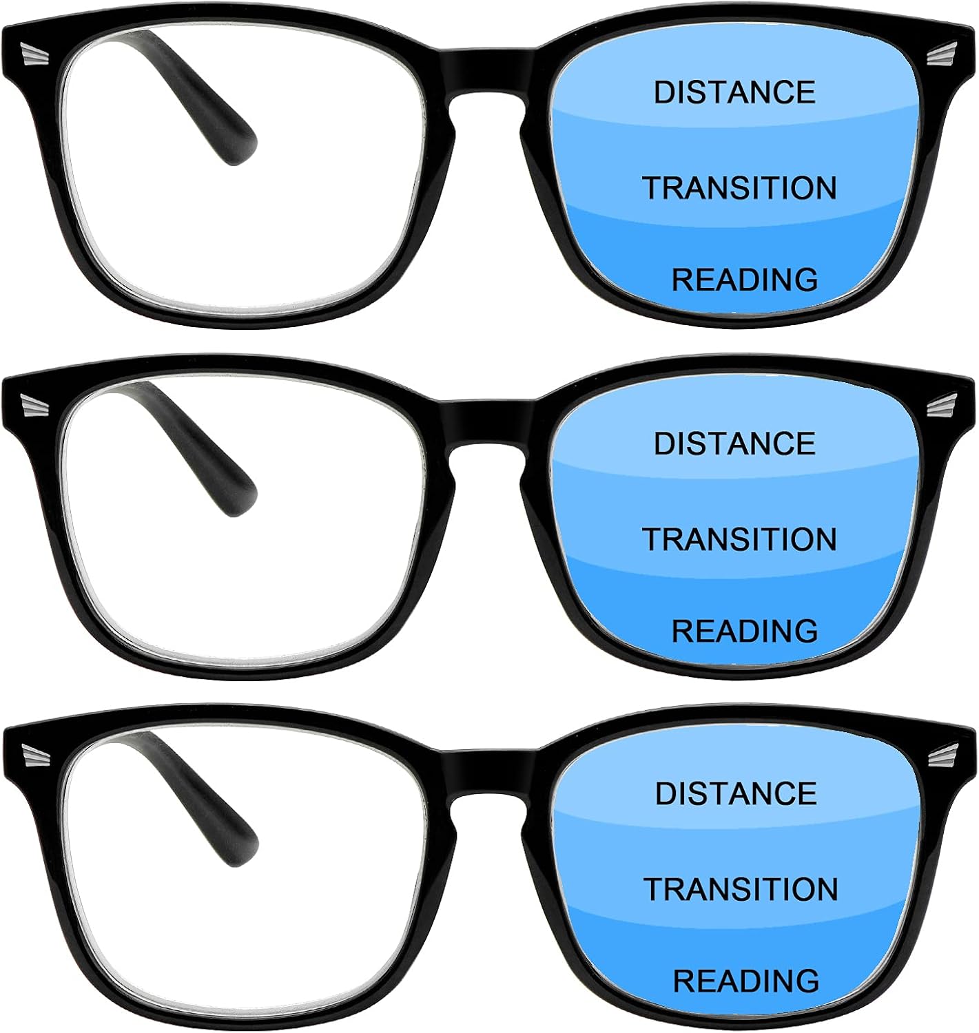 3 Pack Progressive Multifocus Reading Glasses Blue Light Blocking Men Women Spring Hinges Square Computer Readers (3 Black, 2.0)
