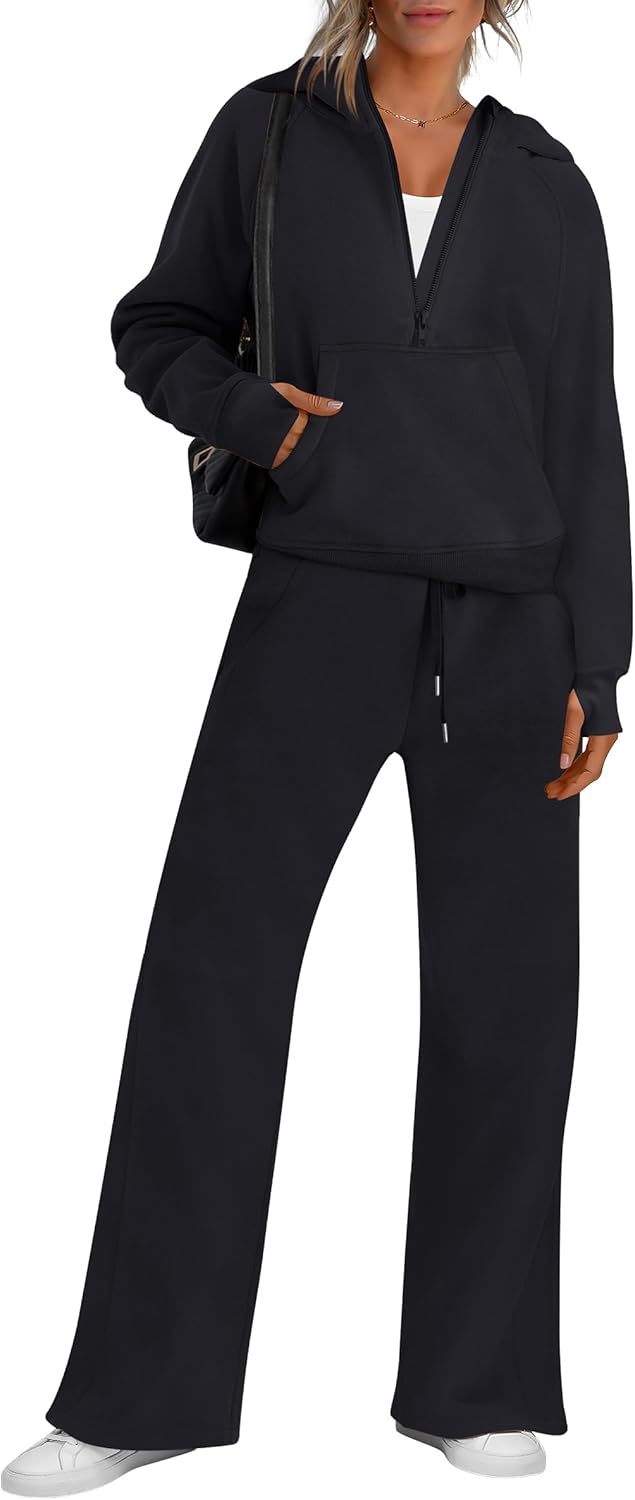 ANRABESS Women's 2 Piece Outfits Sweatsuit Half Zip Cropped Hoodies ANRABESS Women's 2 Piece Outfits Sweatsuit Half Zip Cropped Hoodies Sweatshirts Sweatpants Matching Lounge Sets Fall Clothes