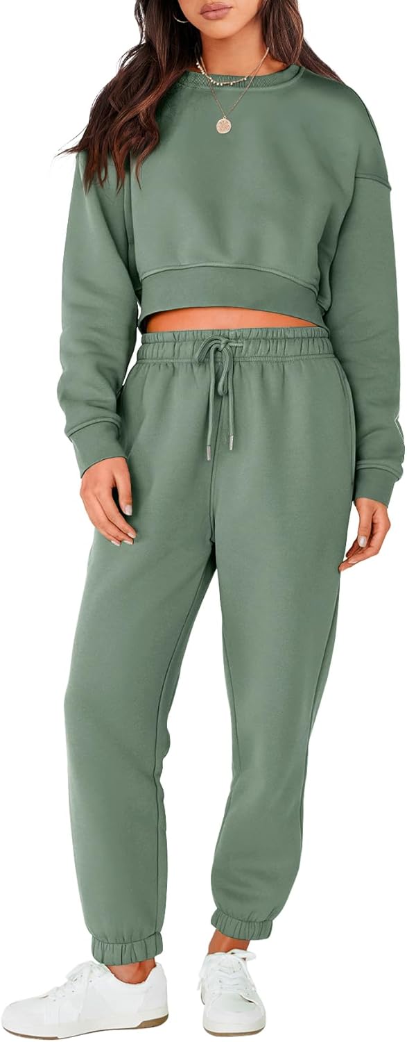 ANRABESS Women’s Two Piece Outfits Long Sleeve Crop Sweatshirt and Jogger Pants Lounge Sweatsuit Sets Tracksuit with Pockets