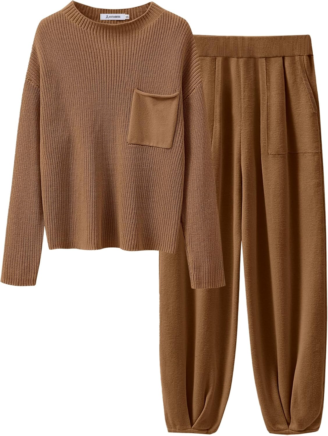 ANRABESS Women’s Two Piece Outfits Long Sleeve Knit Top Fall Sweater Set Oversized Pants Tracksuit Lounge Sets