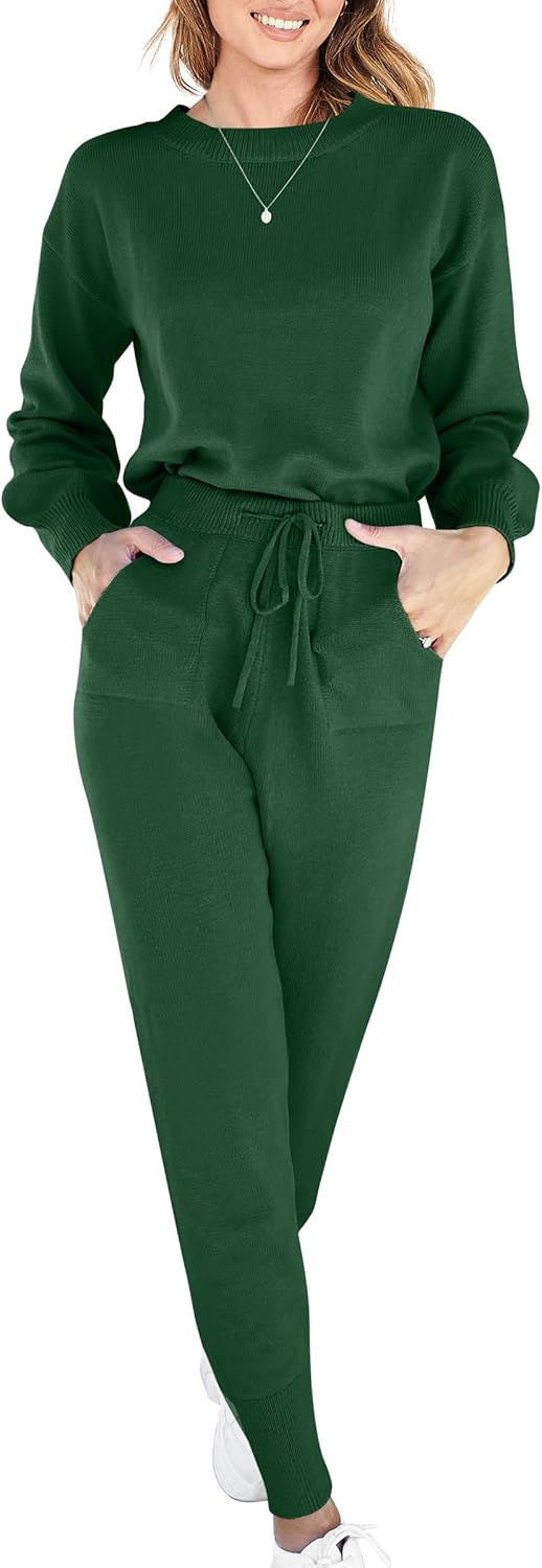 ANRABESS Women’s Two Piece Outfits Sweater Sets Long Sleeve Knit Pullover and Jogger Pants Tracksuit Lounge Set 2024 Clothes