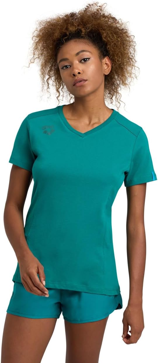 ARENA Team Women’s Panel Cotton T-Shirt Short Sleeve V-Neck Active Tee Regular Fit Lightweight Athletic Top Gym Training